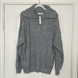 Talulah Cozy Gray Collared Button Pullover Sweater NWT Large Chunky Knit